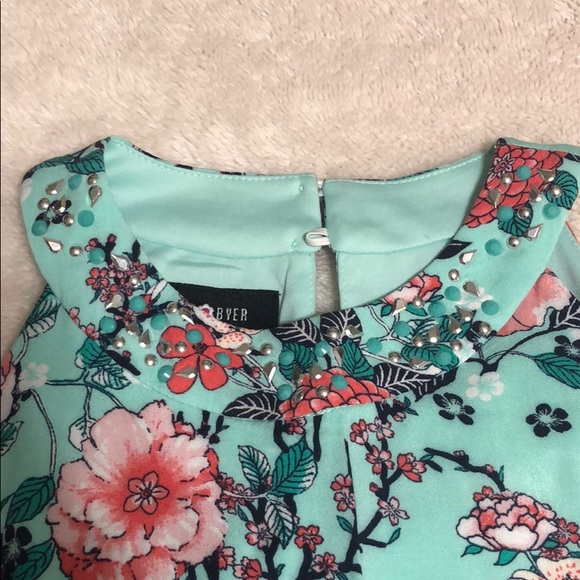 Amy Byer teal floral sleeveless top size large - Picture 4 of 8